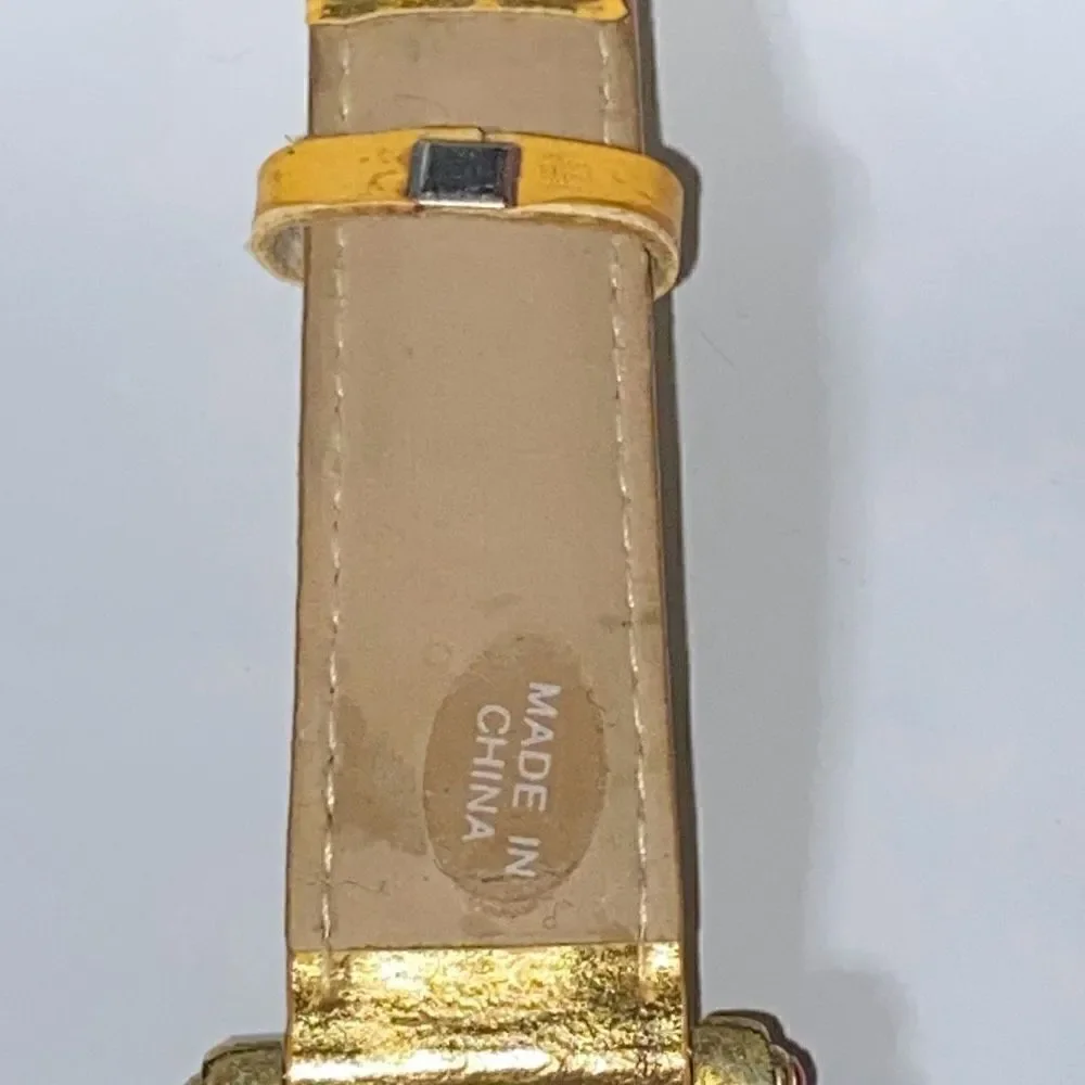 Futura Women's‎ Gold Tone Floating Rhinestone Leather Band Quartz Watch OS
